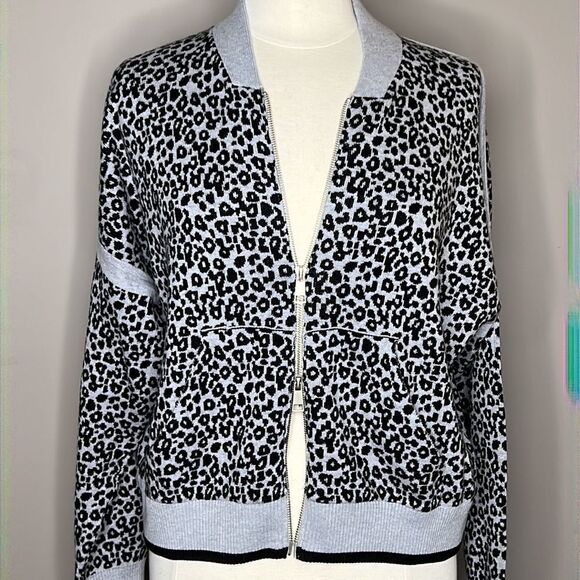 SCOTT & Scott London Animal Print Brooklyn Cashmere Knit Bomber Jacket Sweater - Picture 7 of 10